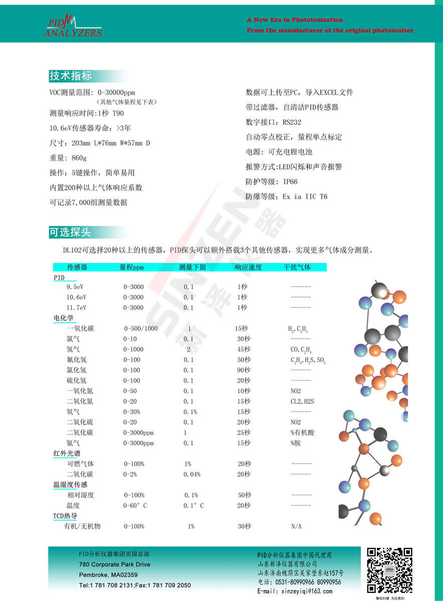 美國PID公司DL 102多功能便攜式VOCs分析儀PID-技術參數表 美國PID公司DL 102多功能便攜式VOCs分析儀PID-技術參數表